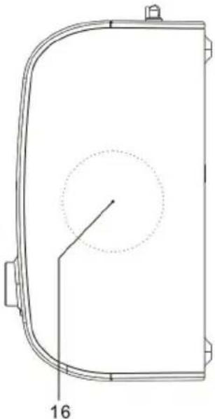 Technical line drawing of a rectangular frame with rounded corners and a dotted circular centerline, labeled '16' at the bottom (no text or symbols within the diagram itself).