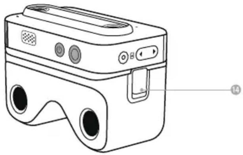 Line drawing of a modern VR headset with front panel, buttons, and display (no text or symbols)