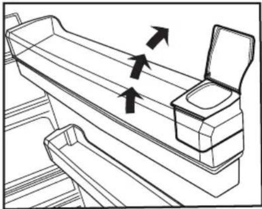 Line drawing of a mechanical device with two arrows indicating direction, no text or symbols present