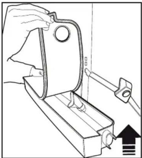 Line drawing of a hand using a tool to adjust or install a mechanical component, with no visible text or symbols.