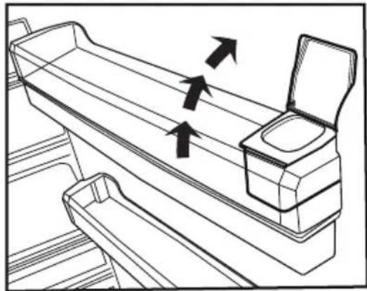 Line drawing of a mechanical device with two arrows indicating direction, with no text or symbols.