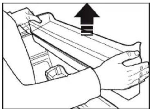 Line drawing of hands operating a mechanical component with an upward arrow (no text or symbols).