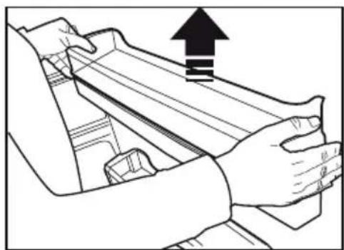 Line drawing of hands operating a mechanical component with an upward arrow indicating motion (no text or symbols).
