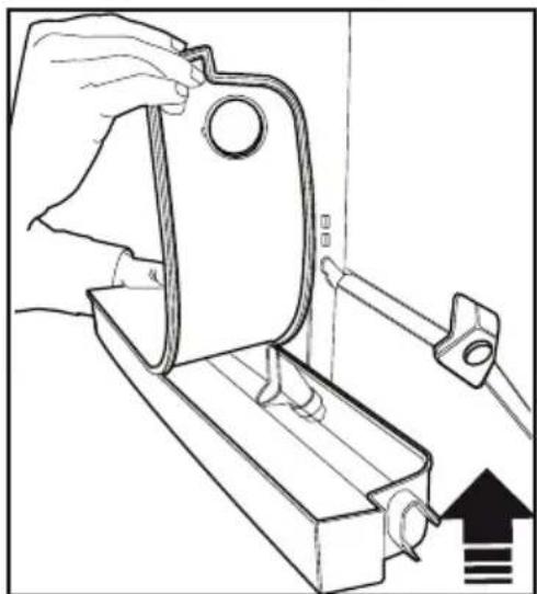 Line drawing of a hand using a tool to adjust or install a mechanical component, with no visible text or symbols.