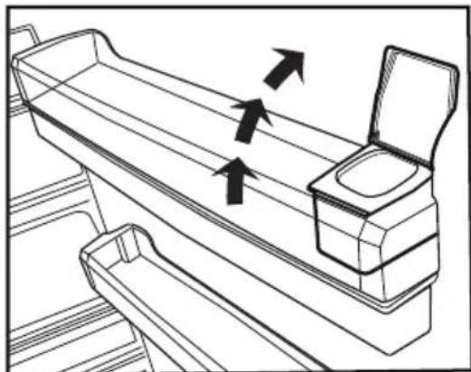 Line drawing of a toilet with open lid and side compartments, no text or symbols present.