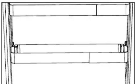 Pure architectural line drawing of a two-story building facade with vertical supports (no text or symbols)