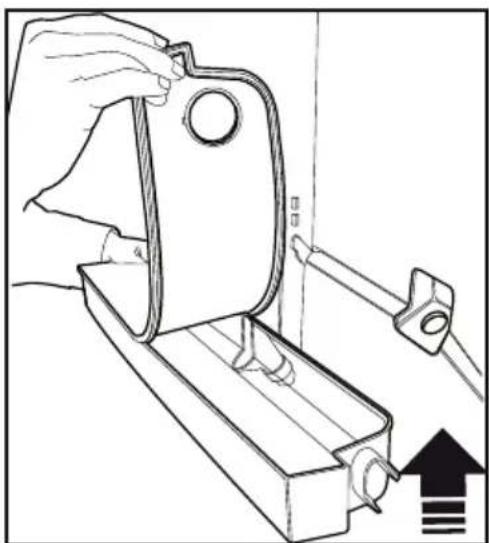 Line drawing of a hand holding a mechanical component with a bracket and mounting bracket, showing a close-up of the handle (no text or symbols).