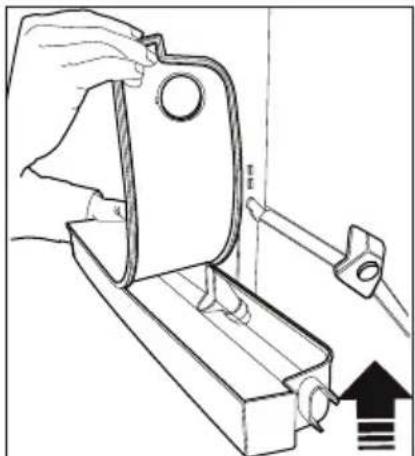 Line drawing of a hand using a tool to adjust or install a mechanical component.