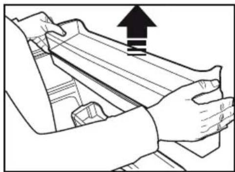 Line drawing of hands operating a mechanical component with an upward arrow indicating motion (no text or symbols).