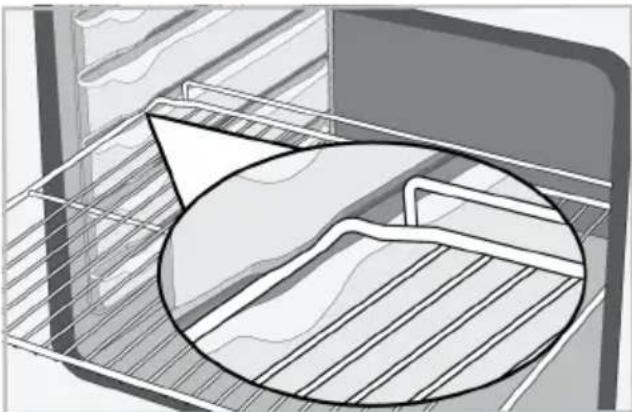 Illustration of a kitchen tray with a magnified inset showing a dish (no text or symbols)