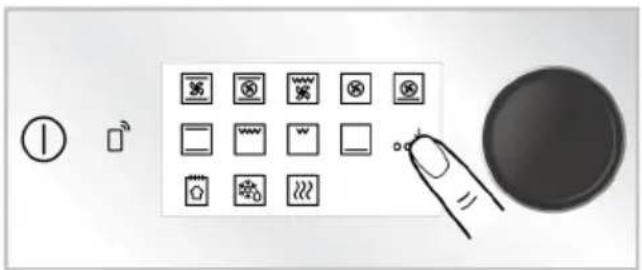 Diagram showing icons and a control panel with various symbols and labels, including battery, switch, battery, and battery icon.