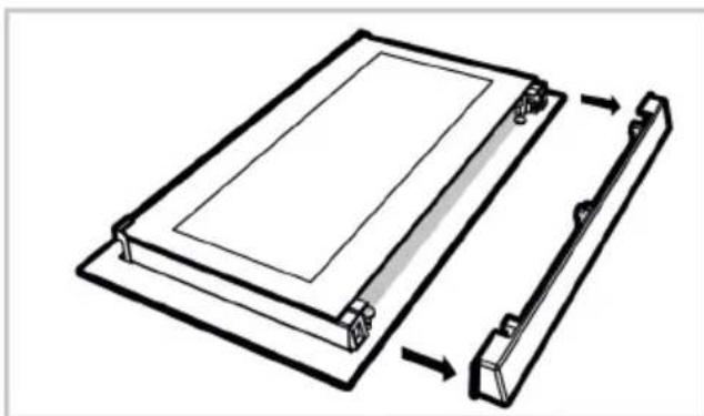 Technical line drawing of a rectangular electronic component with a side-mounted bracket and mounting feet (no text or symbols)