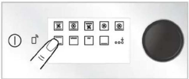 Diagram showing a hand interacting with a control panel with icons for battery, switch, and display symbols.