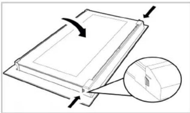 Diagram of a mechanical component with an arrow indicating rotation and a magnified inset showing a detail (no text or symbols)