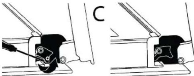 Technical line drawing showing two mechanical assembly steps with a tool and bracket (no text or symbols).