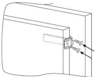 Technical line drawing of a mechanical bracket with screws and fasteners inserted (no text or symbols)