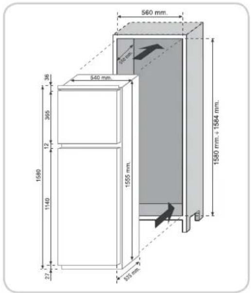560 mm, 36, 540 mm, 305, 1580, 12, 1580 mm + 1584 mm, 1140, 1555 mm, 27, 55 mm