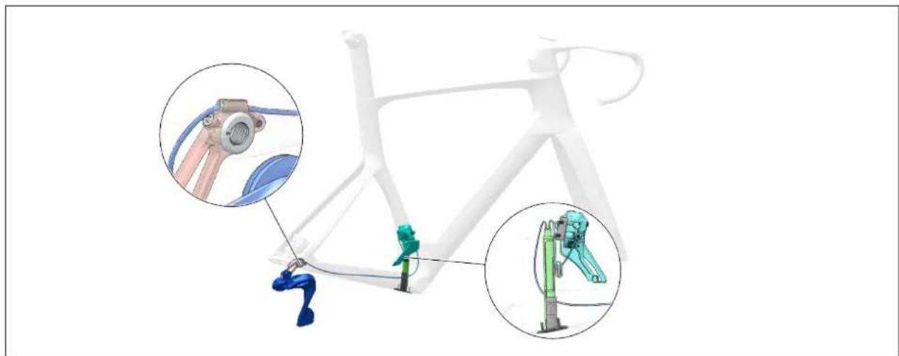 3D diagram of a robotic arm with two views showing mechanical components (no text or labels)