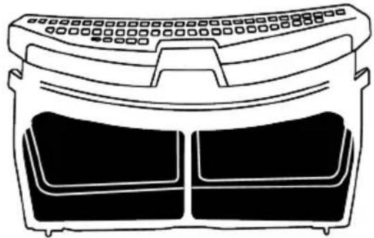 Line drawing of a front-mounted air conditioner unit with two side panels (no text or symbols)