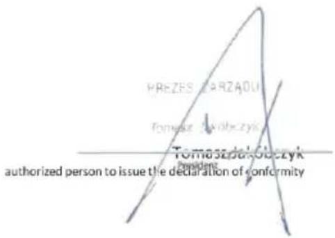 PREZES ZARZADU Tomaszukobczyk Tomaszukobczyk authorized person to issue the declaration of conformity