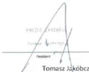 PREZES ZARZADU Tomasz Jakóbcz President Tomasz Jakóbcz