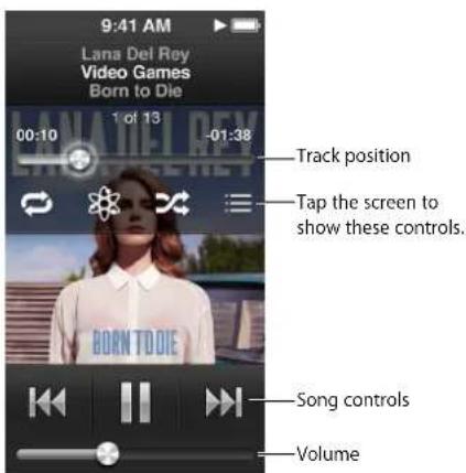 9:41 AM Lana Del Rey Video Games Born to Die 00:10 1 of 13 -01:38 Track position Tap the screen to show these controls. BORN TO DIE Song controls Volume