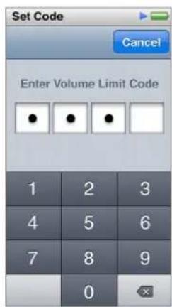 Set Code Cancel Enter Volume Limit Code 1 2 3 4 5 6 7 8 9 0