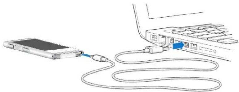 Diagram showing a device connected to a network cable with an open port, next to a laptop (no text or symbols visible)