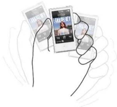 Hand holding a smartphone displaying a video player interface (no readable text or symbols)