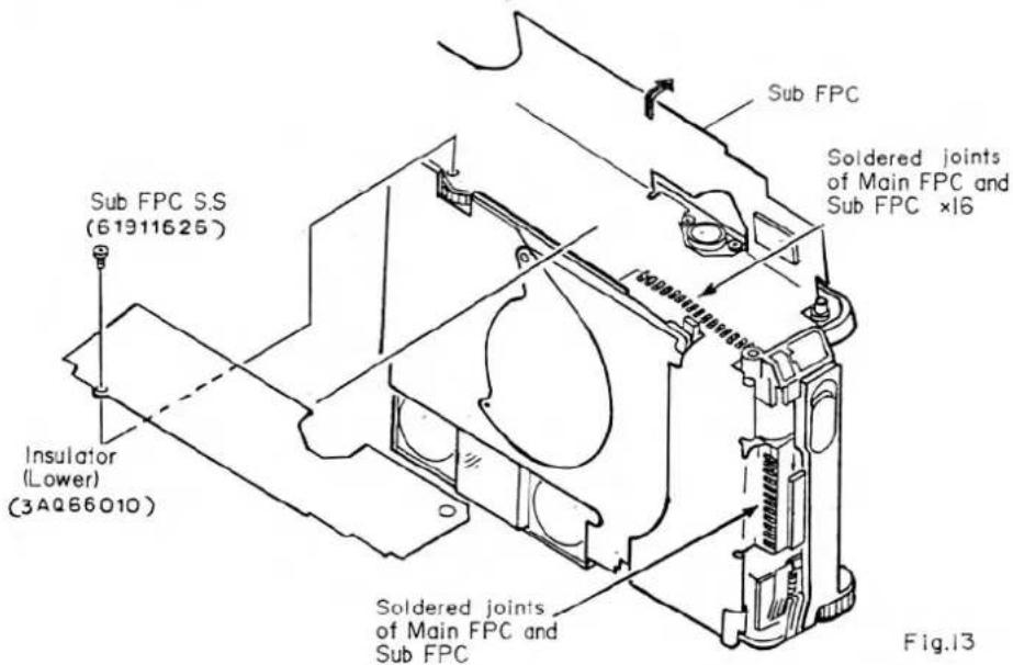 FPC secondaire ; FPC secondaire SS (61911625) ; Isolant (inférieur) (3AQ66010) ; Joints soudés du FPC principal et du FPC secondaire x16 ; FPC secondaire ; Fig.13