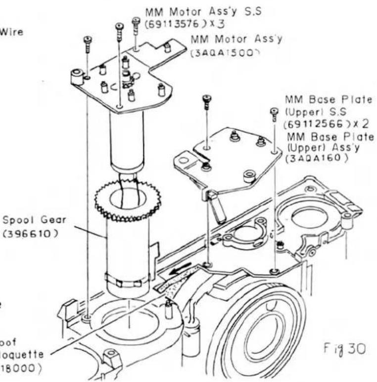Fil Ensemble moteur MM S.S (69113576) x 3 Ensemble moteur MM (3AQA1500) Engrenage de bobine (396610) bof oquette (18000) Fig 30 Plaque de base MM (supérieure) S.S (69112566) x 2 Plaque de base MM (supérieure) Ass'y (3AQA160)