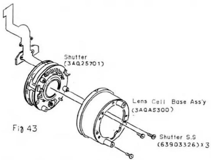 Obturateur (3AQ25701), Base de cellule d'objectif Ass'y (3AQA5300), Obturateur S.S (63903326) ×3, Fig 43