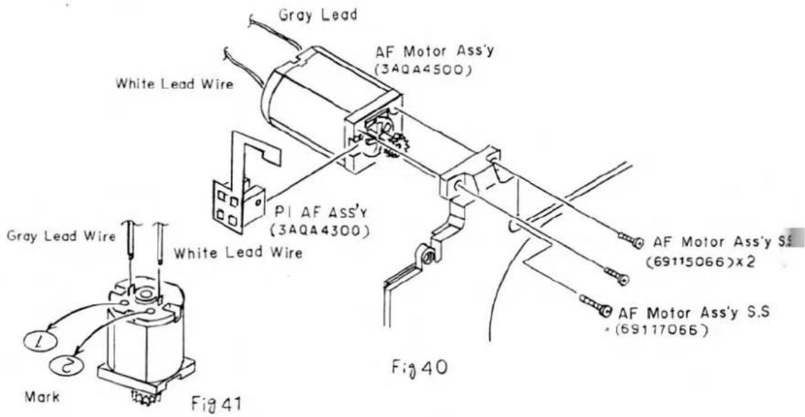 Fil gris, fil blanc, Moteur AF Ass'y (3AQA4500), PI AF ASS'Y (3AQA4300), Fil gris, fil blanc, Moteur AF Ass'y S.S. (69115066) ×2, Moteur AF Ass'y S.S. (69117066), Fig 40, Marque, Fig 41