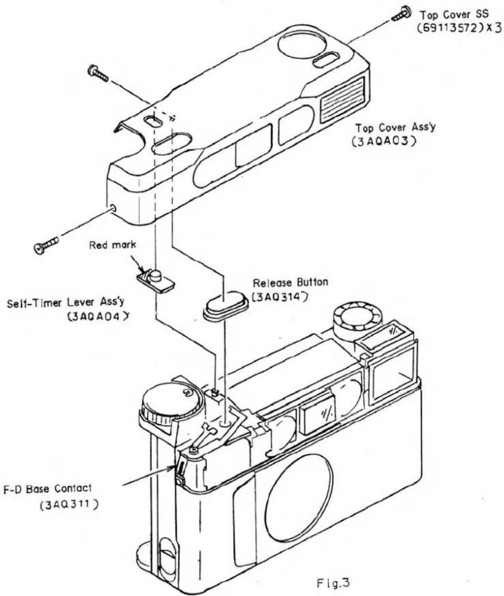 Couvercle supérieur SS (69113572) x 3 ; Ensemble couvercle supérieur (3AQA03) ; Marque rouge ; Ensemble levier de retardateur (3AQA04) ; Bouton de déclenchement (3AQ314) ; Contact de base F-D (3AQ311) ; Fig.3