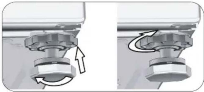 Mechanical assembly diagram showing two views of a mechanical component with rotational arrows indicating motion (no text or symbols).