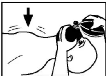 Illustration of a person receiving neck massage or head pressure, with a downward arrow indicating pressure direction (no text or symbols)