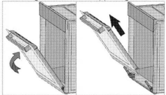 Schéma montrant deux étapes d'assemblage mécanique avec des flèches directionnelles indiquant le mouvement (aucun texte ou symbole).
