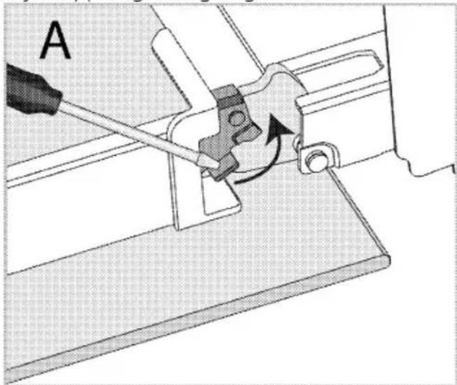 Schéma d'assemblage mécanique montrant un outil interagissant avec un support et une base de montage (sans texte ni symboles)