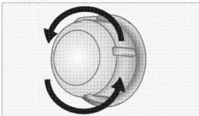 Schéma d'un composant mécanique ou électrique avec trois flèches circulaires indiquant un mouvement de rotation ou de rétroaction (aucun texte ou symbole).
