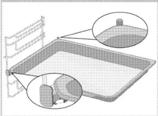 Schéma 3D d'un réservoir rectangulaire avec des supports latéraux et deux encarts circulaires montrant les composants internes (sans texte ni symboles)