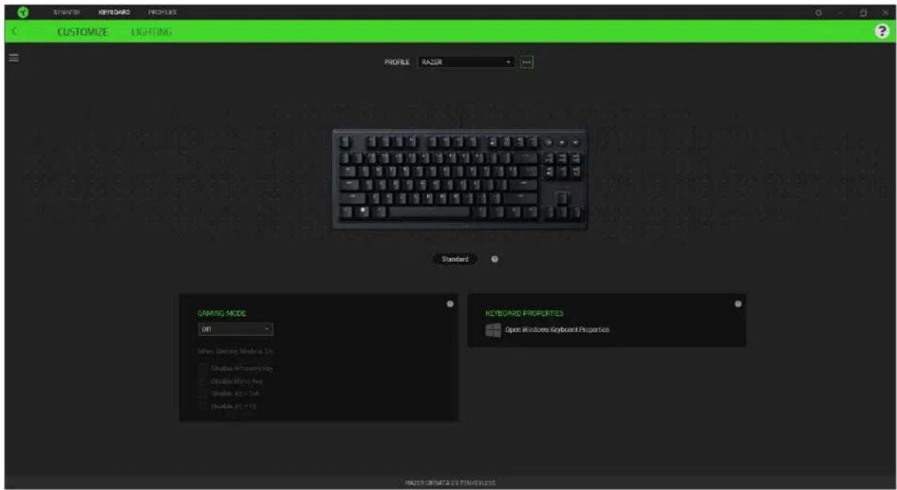 CUSTOMIZE LIGHTING PROFILE: RAZER GAMING MODE OFF When Drilling Moderns Co. Shuttle Properties May Shuttle May's Key Shuttle May's Sub Shuttle May's Off KEYBOARD PROPERTIES Open Windows Keyboard Properties RAZER DRINKATION KEYLESS
