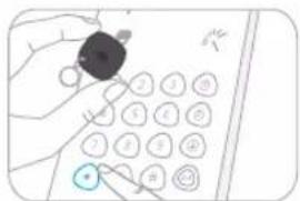Hand-drawn illustration showing a hand inserting a small black object into a keypad on a phone screen