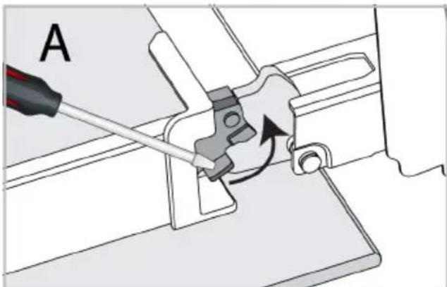 Mechanical assembly diagram showing a tool interacting with a bracket and mounting plate (no text or symbols)