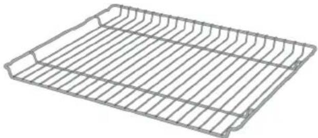 Line drawing of a rectangular metal tray with horizontal grooves and ridges (no text or symbols)