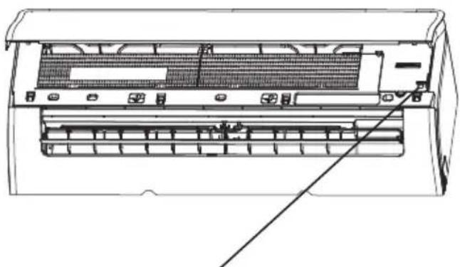 Technical line drawing of an air conditioner unit showing internal panel structure (no text or labels)