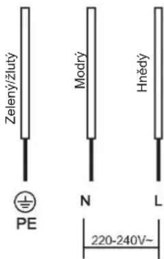 Zelený/žlutý Modrý Hnědý PE N L 220-240V~