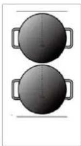 Two identical black circular objects with handles, placed side by side on a white background (no text or symbols)