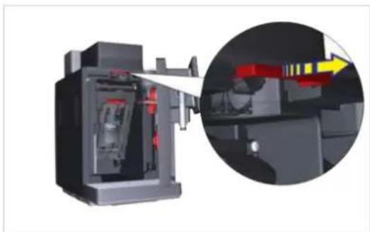 3D mechanical assembly diagram showing internal components and a magnified inset view of a component (no text or symbols)