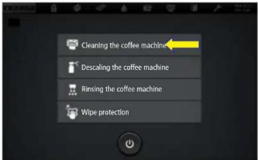 Cleaning the coffee machine Descaling the coffee machine Rinsing the coffee machine Wipe protection