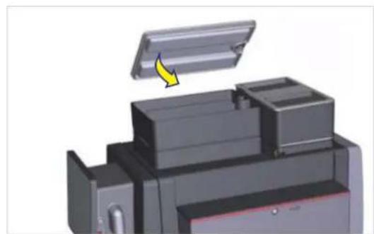3D rendering of a mechanical device with a yellow arrow indicating a component (no text or symbols visible)
